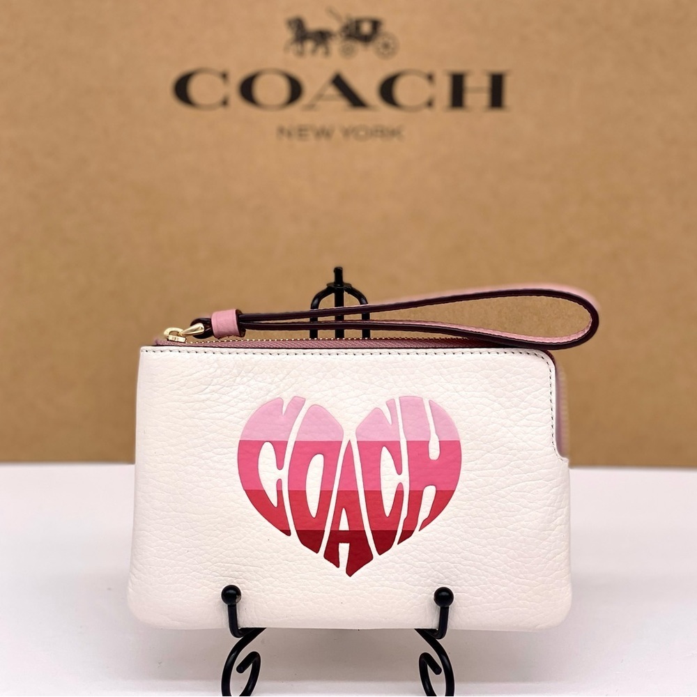 COACH Corner Zip Wristlet Wallet With Stripe Heart Motif - Picture 10 of 15